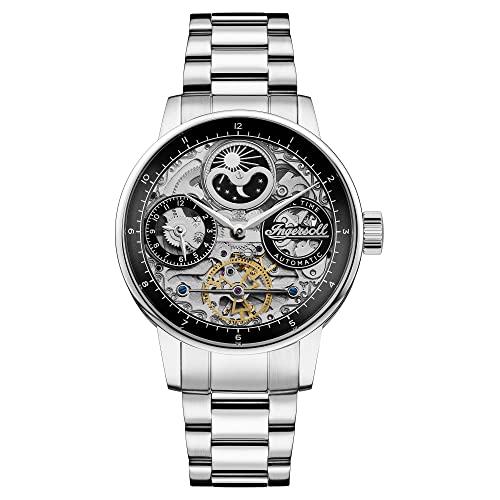 Ingersoll The Jazz Mens 42mm Automatic Moonphase Watch with Skeleton Dial and Stainless Steel Bracel