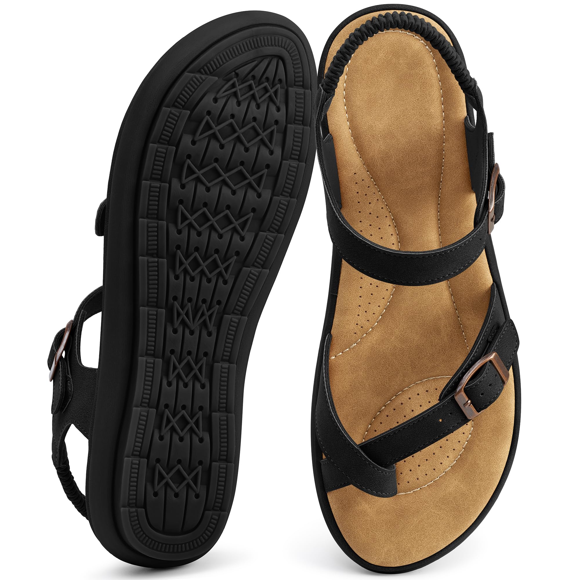 Amazon.com | Larwen Womens Casual Comfort Sandals: Cushioned Footbed & Slip-Resistant Outsole for Al