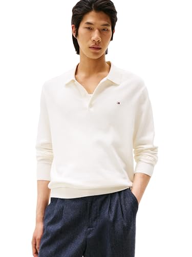 Tommy Hilfiger Men's Cotton Cashmere Long Sleeve Pullover Sweater Polo, Ivory Petal, XXL: Buy Online