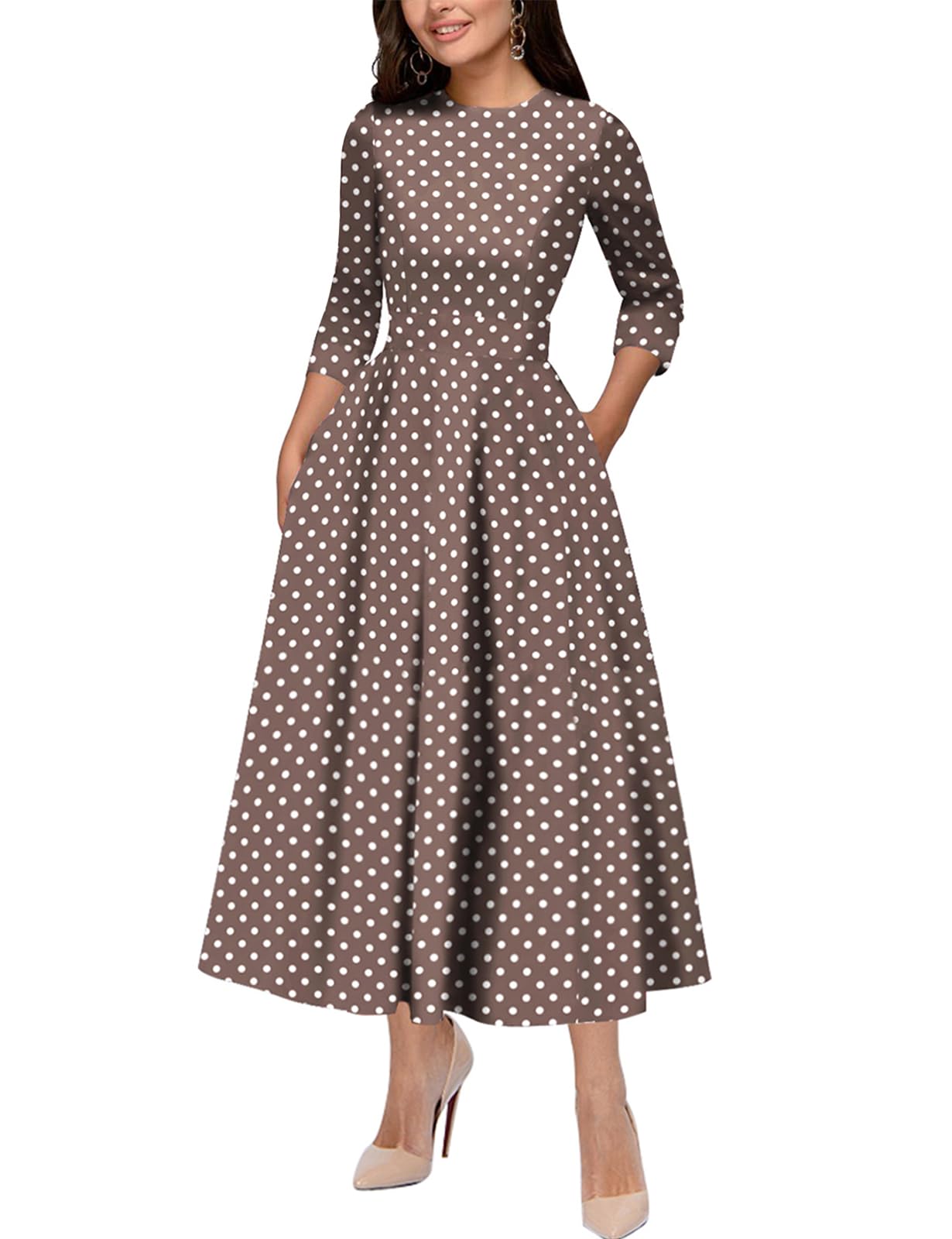Amazon.com: Simple Flavor Women's Vintage Dress 3/4 Sleeve O-Neck Party Cocktail Dress(3323BR,S) : C
