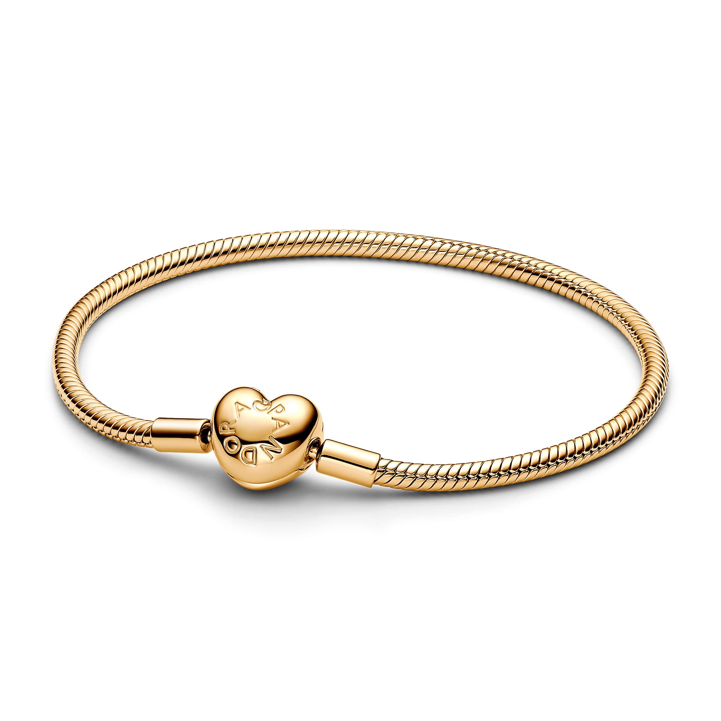 PANDORA Moments 563050C00-16 Snake Link Bracelet with Heart Clasp in Sterling Silver with Gold-Plate
