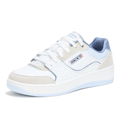 Amazon.com: Skechers Women's D'lites Fresh Start Memory Foam Lace-up Sneaker, White/Silver, 9 Wide :
