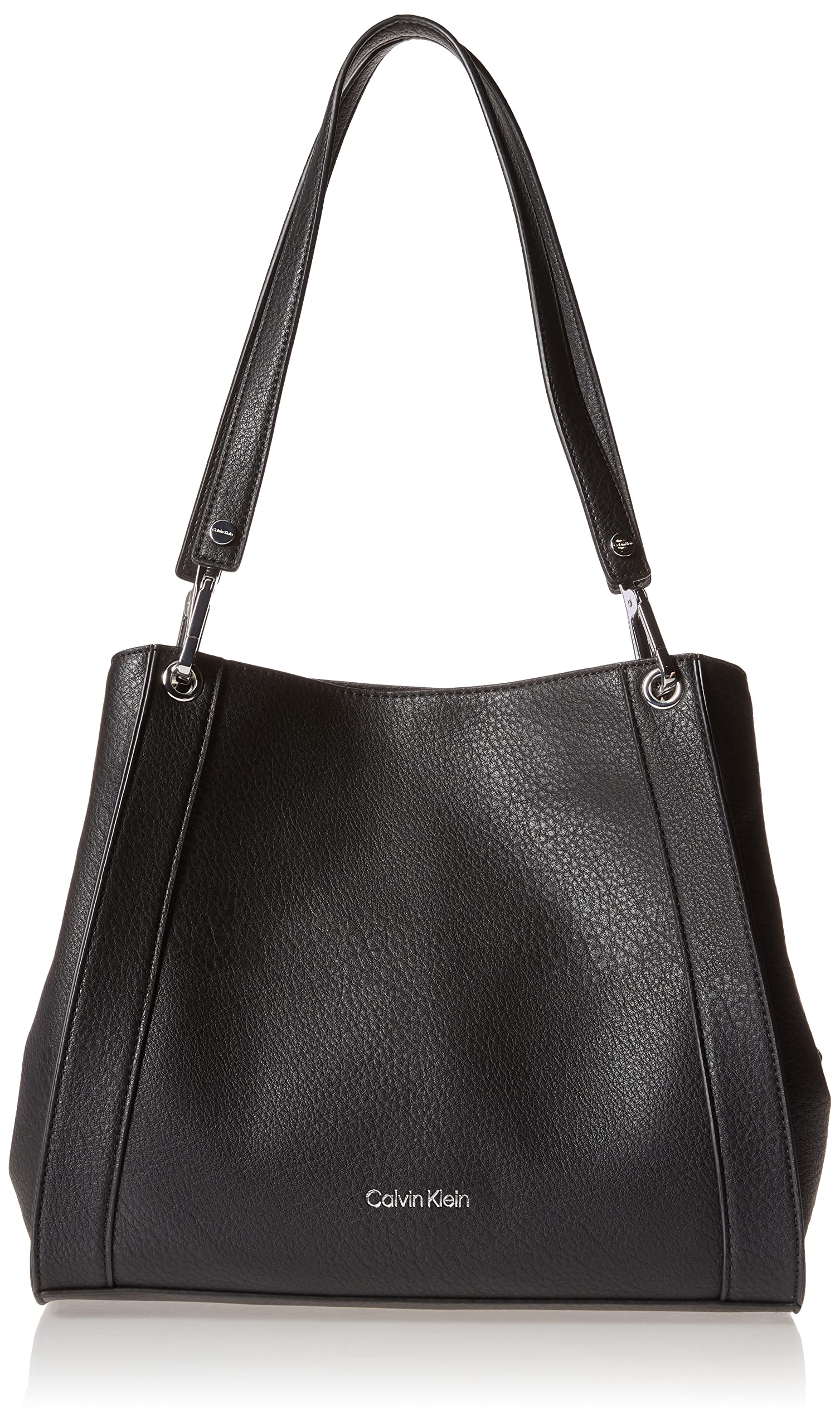 Calvin Klein Reyna Novelty Triple Compartment Shoulder Bag, Black/Silver Combo: Handbags