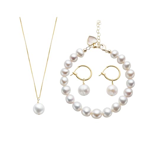 Vittearl Real Pearl Jewelry Gift for Women, Jewelry Set of Pearl Earrings, Necklace, Bracelet, Weste