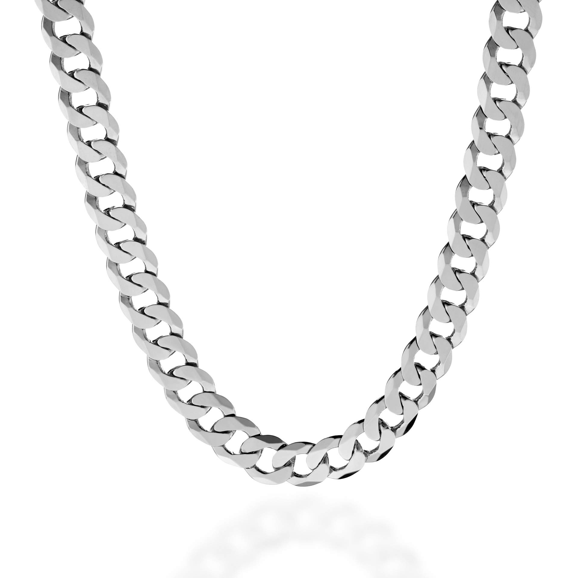 QUADRI - Extra Shiny Mens Cuban Link Chain 10mm in 925 Sterling Silver Italian Diamond Cut Necklace