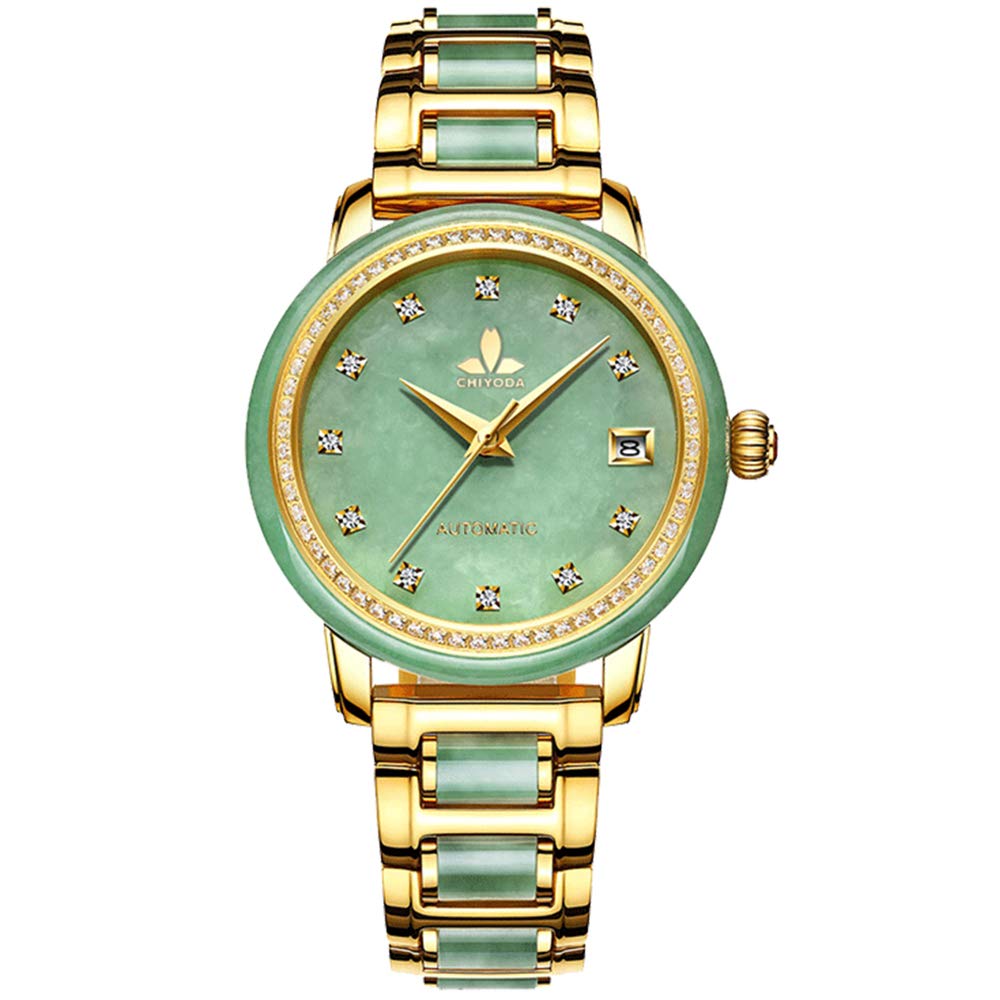 Chiyoda Luxury Automatic Jade Watch For Women Swiss Automatic Watch With Calendar And Diamonds Jade