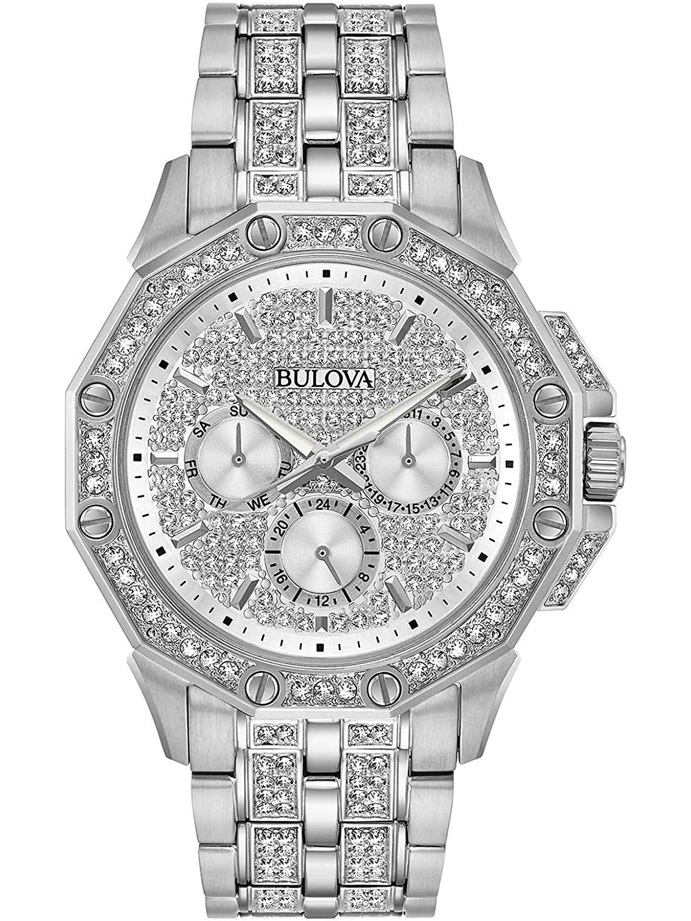 Bulova Men's Crystal Octava Watch, Crystal Octava, Crystal Quartz Silver-Tone Stainless Steel Bracel