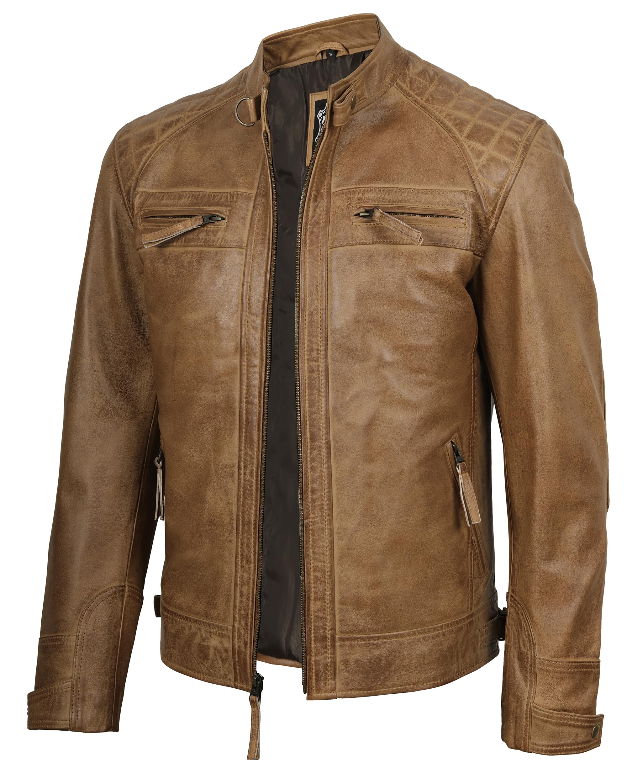 Blingsoul Moto Leather Jackets for Men | [1103172] Diamond1 Light Brown, S: Buy Online at Best Price