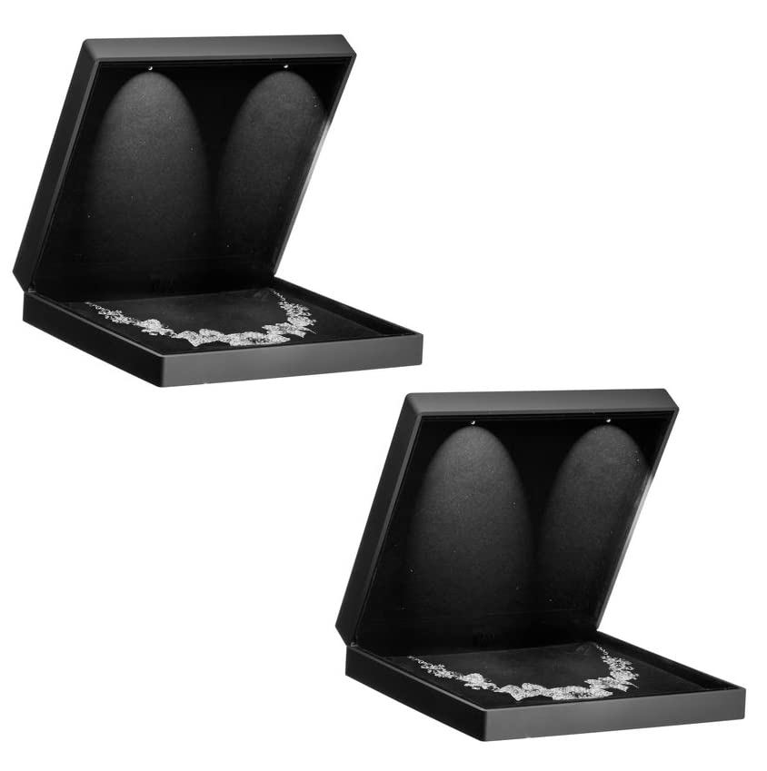Allure - 2 Pack, Large Necklace Boxes With LED Light, Square Shaped, Elegant Diamond Necklace Case,