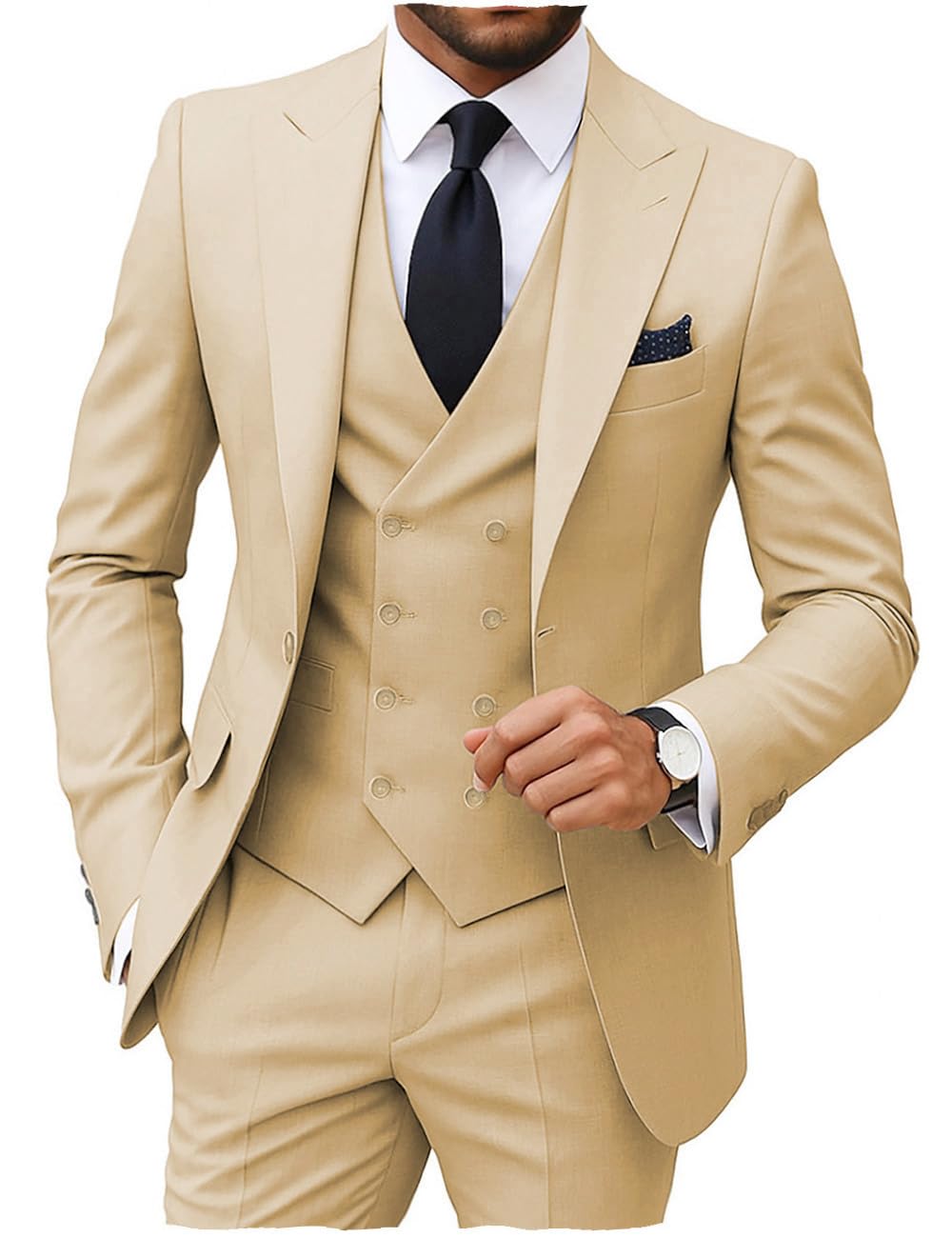 MoranX Men's Suits Regular Fit 3 Pieces Double Breasted Formal Business Tuxedos Blazer Vest Pants fo