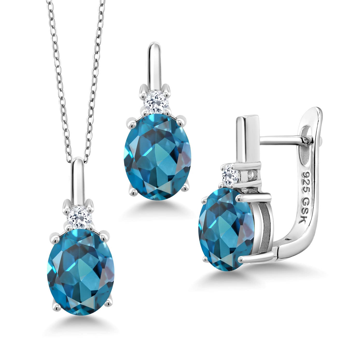 Gemstone Birthstone and White Topaz Pendant and Earrings Jewelry Set for Women in 925 Sterling Silve