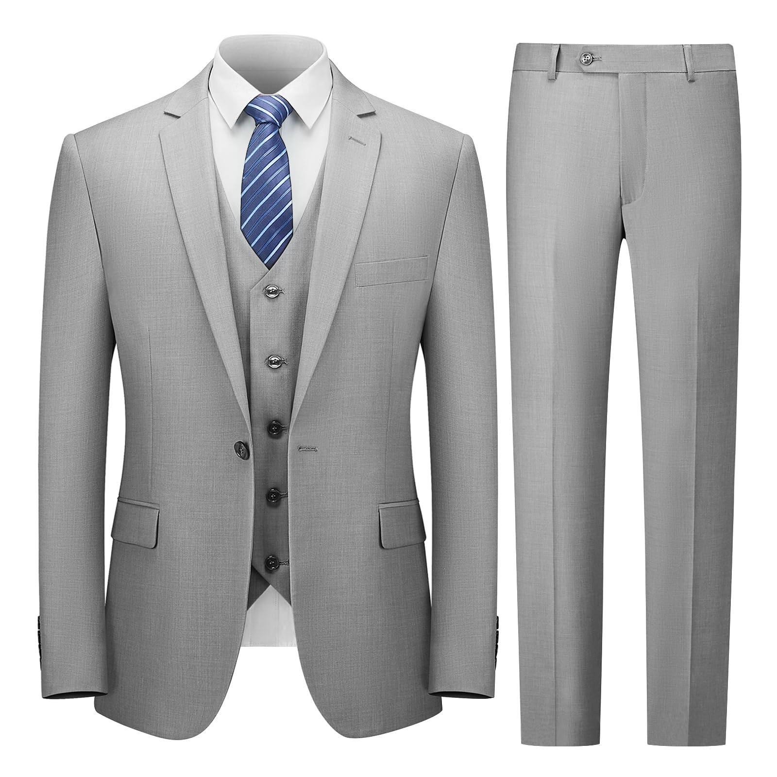 Cooper & Nelson Men's Suit Slim Fit, 3 Piece Suits for Men, One Button Solid Jacket Vest Pants with