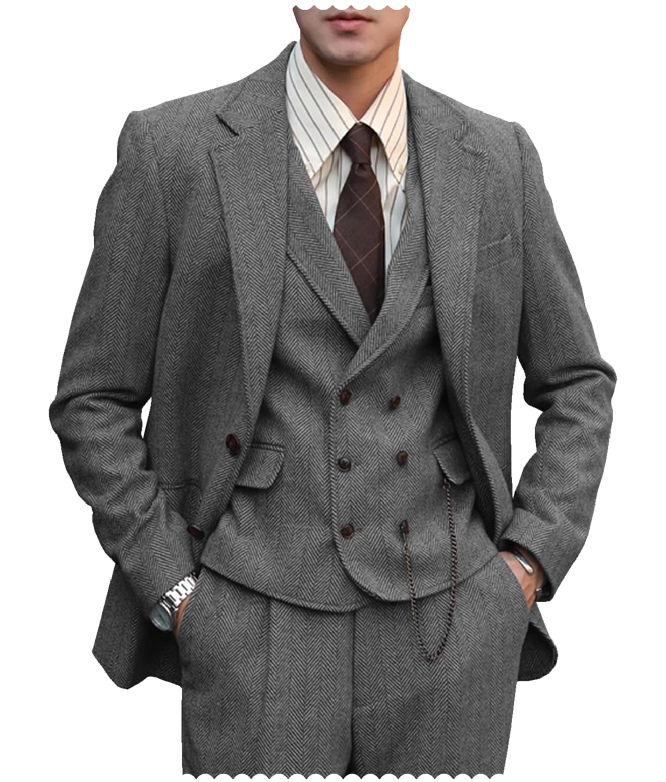 Tuikayoo Mens Formal Tweed Wool 3 Piece Wedding Slim Fit Suit Prom Tuxedos Groomsmen（Grey，L）: Buy On