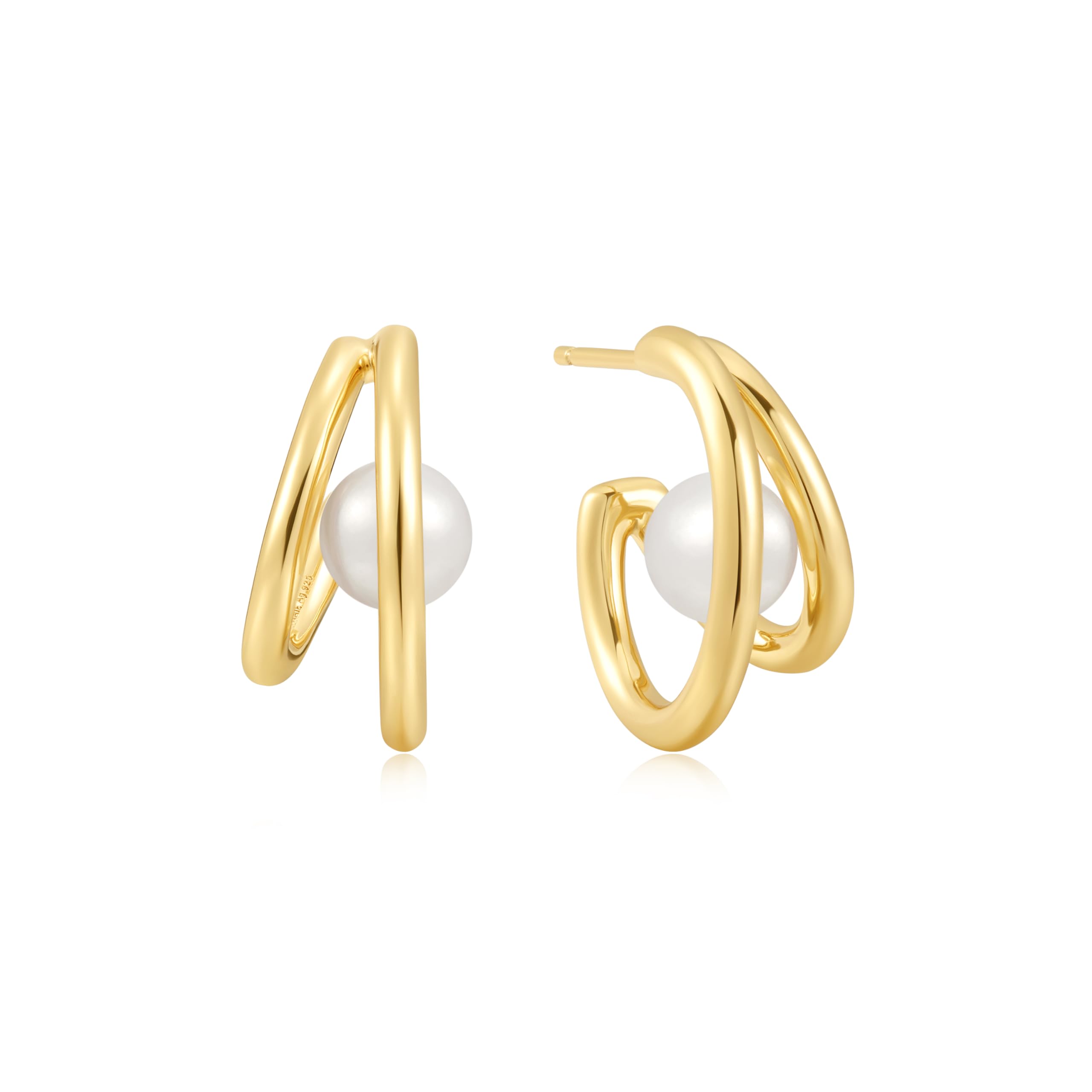 ANIA HAIE Chic Creator Duo Freshwater Pearl Stud Hoops 925 Sterling Silver Decorated with 2 Freshwat